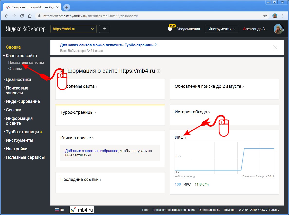 Как открыть Пункт «Показатели качества» Раздела «Качество сайта» в Яндекс Вебмастере для оценки работы сайта