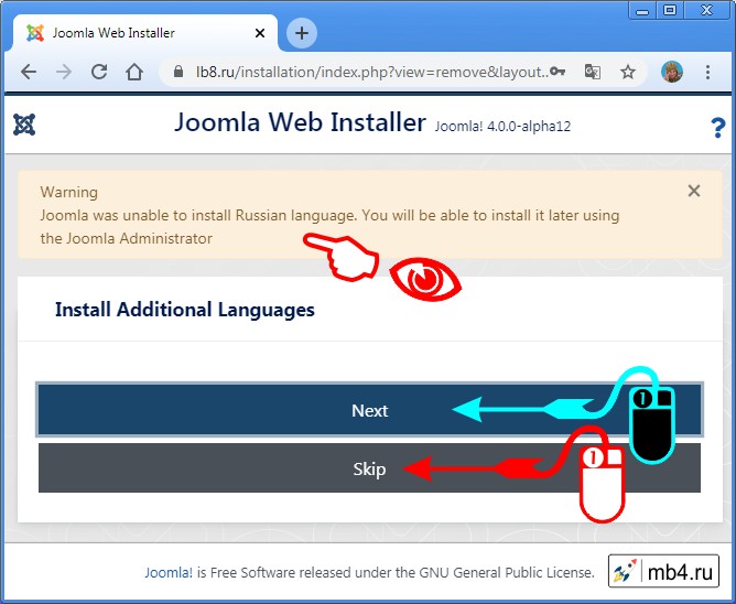 Joomla was unable to install Russian language. You will be able to install it later using the Joomla Administrator