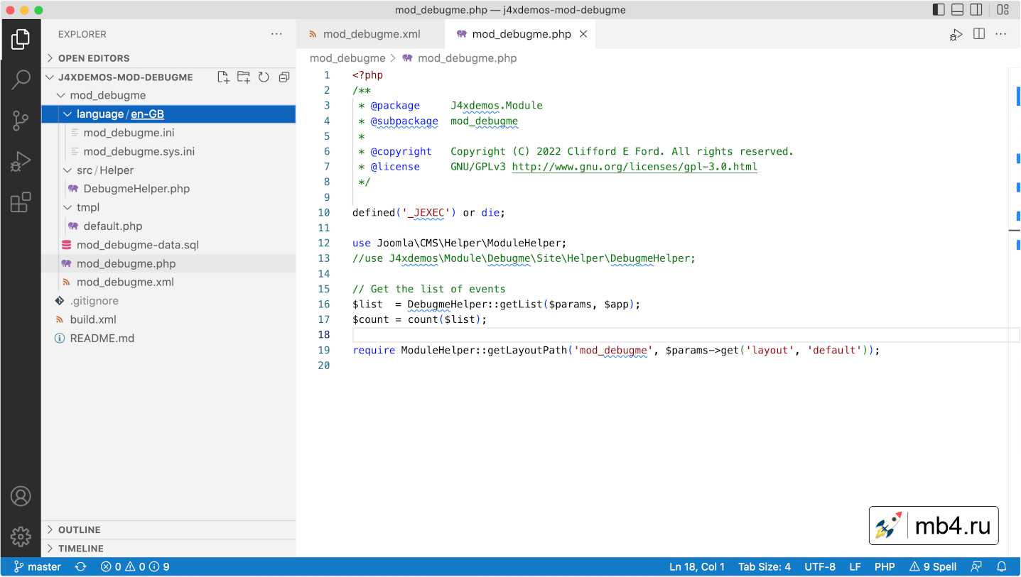 Как открыть папку расширения Joomla 4 в IDE Visual Studio Code