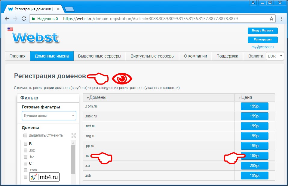 Цены на регистрацию доменов в зоне .ru