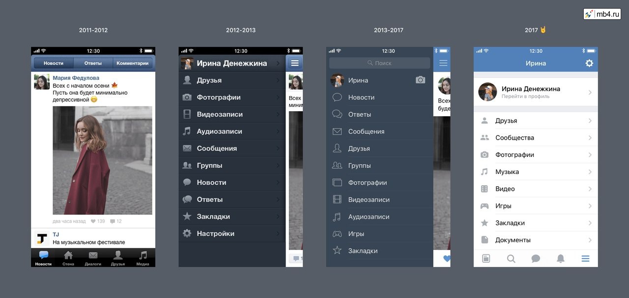 Навигация в мобильном приложении ВКонтакте